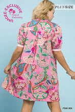 Load image into Gallery viewer, Umgee Jacquard Paisley Print Puff Sleeve Tunic Dress in Pink Mix