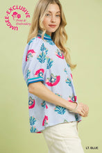 Load image into Gallery viewer, Umgee Print Puff Sleeve Blouse with Contrast Trim in Lt. Blue
