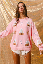 Load image into Gallery viewer, BiBi Solid Color Knit Sweater with Christmas Theme Patches in Light Pink