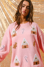 Load image into Gallery viewer, BiBi Solid Color Knit Sweater with Christmas Theme Patches in Light Pink