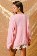 Load image into Gallery viewer, BiBi Solid Color Knit Sweater with Christmas Theme Patches in Light Pink