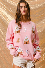 Load image into Gallery viewer, BiBi Solid Color Knit Sweater with Christmas Theme Patches in Light Pink