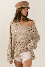 Load image into Gallery viewer, BiBi Hollow Out Detailed Knit Top in Oatmeal Top BiBi