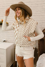 Load image into Gallery viewer, BiBi CROPPED Mixed Checkered Pattern Puffer Vest in Latte