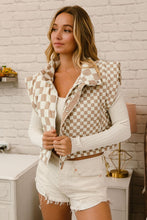 Load image into Gallery viewer, BiBi CROPPED Mixed Checkered Pattern Puffer Vest in Latte