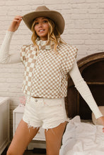 Load image into Gallery viewer, BiBi CROPPED Mixed Checkered Pattern Puffer Vest in Latte
