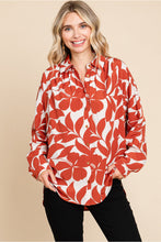 Load image into Gallery viewer, Jodifl Two Toned Floral Printed Long Sleeve Top in Rust