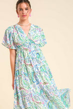 Load image into Gallery viewer, Umgee Paisley Print Tiered Midi Dress in Green Mix Dress Umgee