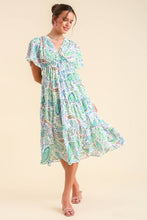 Load image into Gallery viewer, Umgee Paisley Print Tiered Midi Dress in Green Mix Dress Umgee
