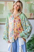Load image into Gallery viewer, Oli & Hali Mixed Print Button Front Top in Green Combo