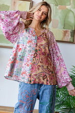 Load image into Gallery viewer, Oli & Hali Mixed Print Button Front Top in Purple Combo
