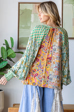 Load image into Gallery viewer, Oli & Hali Mixed Print Button Front Top in Green Combo