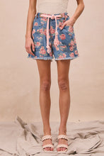 Load image into Gallery viewer, BiBi Floral Print Denim Shorts with Braided Waist Belt in Denim