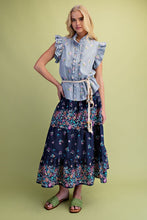 Load image into Gallery viewer, Easel Floral Embroidery Detailed Striped Top in Blue