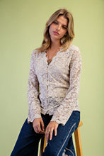 Load image into Gallery viewer, Easel Floral Lace Button-Front Top in Stone