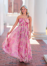 Load image into Gallery viewer, FATE Floral Print Pleated Mesh Maxi Dress in Blush Pink