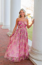 Load image into Gallery viewer, FATE Floral Print Pleated Mesh Maxi Dress in Blush Pink