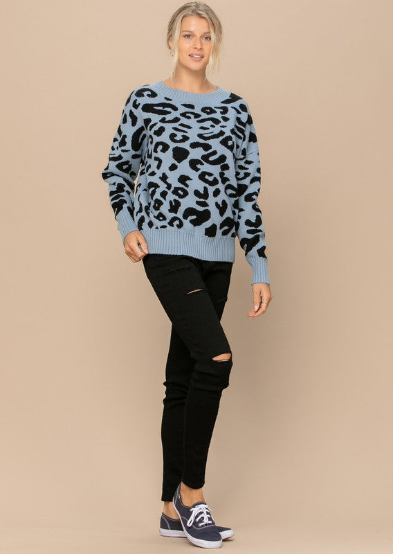 Observere del Periodisk Oddi Blue and Black Leopard Print Sweater – June Adel