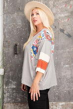 Load image into Gallery viewer, Easel Pin Stripe Top with Mixed Print Design in Heather Grey Shirts & Tops Easel