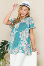 Load image into Gallery viewer, Floral Print Short Sleeve Tunic in Green Celeste