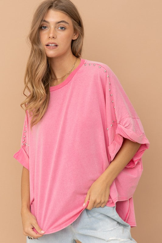 Afgørelse En god ven Magtfulde Hot Pink Studded Oversized Tshirt – June Adel