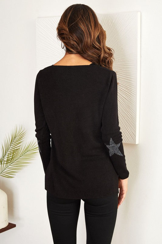 Shimmer Star Logo Lightweight Sweater in Black FINAL SALE
