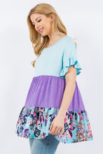 Load image into Gallery viewer, Celeste Floral Tiered Top with Ruffled Sleeves in Azure Top Celeste