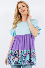 Load image into Gallery viewer, Celeste Floral Tiered Top with Ruffled Sleeves in Azure Top Celeste