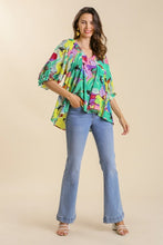 Load image into Gallery viewer, Umgee Bright Floral Print Top in Emerald Mix Shirts & Tops Umgee