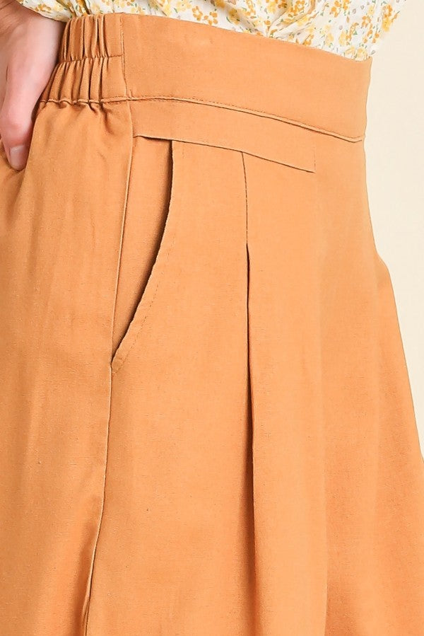 Umgee Pleated Detail Elastic Waist Band & Wide Leg Pants in Desert