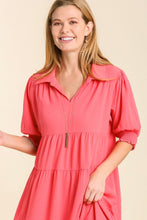 Load image into Gallery viewer, Umgee Collared Tiered Midi Dress in Coral Pink Dress Umgee