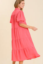 Load image into Gallery viewer, Umgee Collared Tiered Midi Dress in Coral Pink Dress Umgee