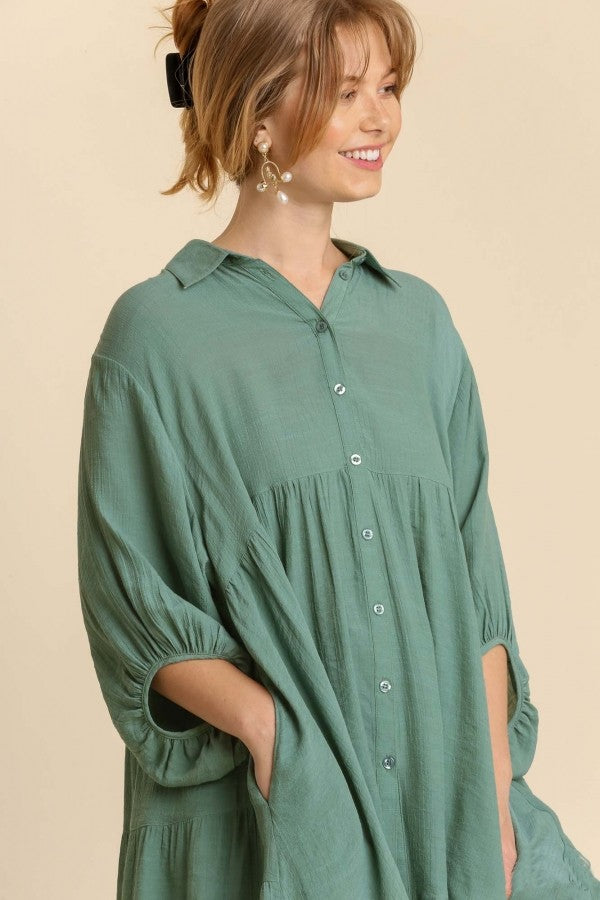Umgee Button Front Tunic Top in Lagoon FINAL SALE Top Umgee   