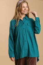 Load image into Gallery viewer, Umgee Button Front Linen Blend Top in Teal FINAL SALE Shirts & Tops Umgee