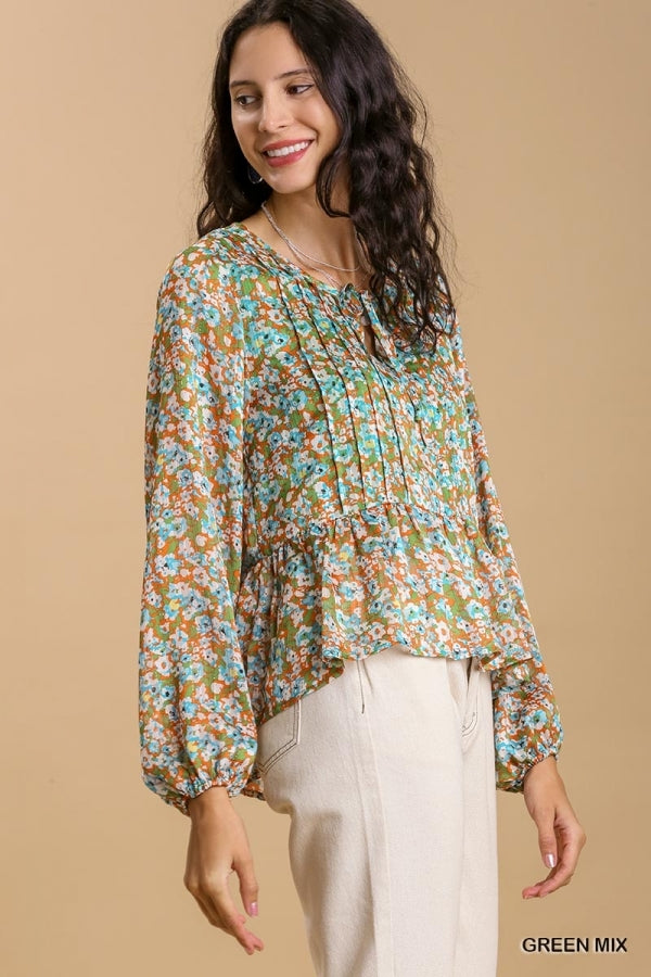 Umgee Green Floral Top With Metallic Threading Final Sale – June Adel