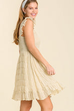 Load image into Gallery viewer, Smocked Chest Pleated Dress with Ruffle Shoulder Sleeve in Natural-FINAL SALE Dress Umgee