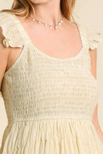 Load image into Gallery viewer, Smocked Chest Pleated Dress with Ruffle Shoulder Sleeve in Natural-FINAL SALE Dress Umgee