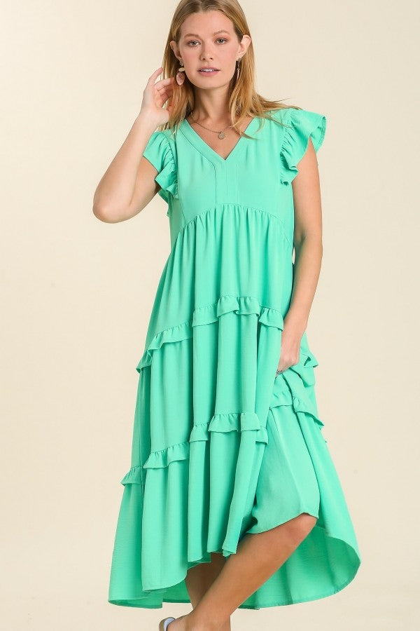 Umgee Maxi Dress with Ruffled Details in Emerald FINAL SALE Dress Umgee   