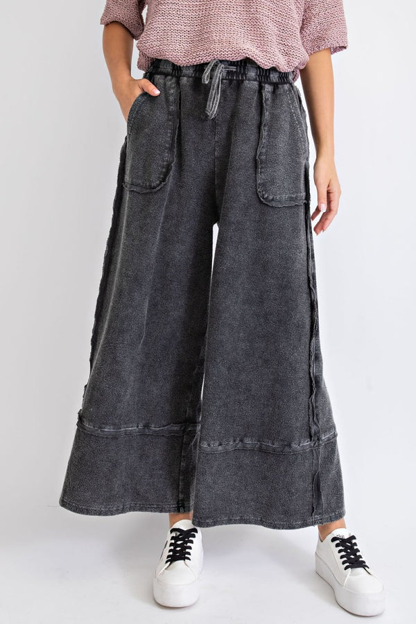 Easel Terry Palazzo Pants in Black ON ORDER Pants Easel   