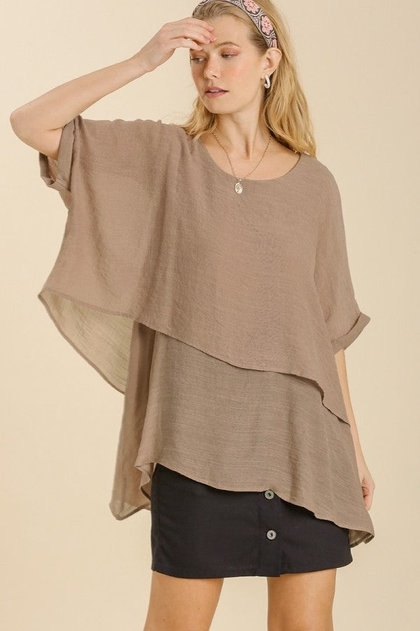 Umgee Lightweight Layered Tunic in Latte Tops Umgee   