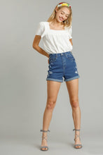Load image into Gallery viewer, Umgee 5 Pockets Distressed Detail Stretch Denim Shorts with Folded Hem Bottoms Umgee