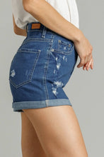 Load image into Gallery viewer, Umgee 5 Pockets Distressed Detail Stretch Denim Shorts with Folded Hem Bottoms Umgee