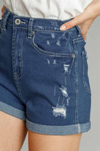 Load image into Gallery viewer, Umgee 5 Pockets Distressed Detail Stretch Denim Shorts with Folded Hem Bottoms Umgee