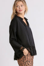 Load image into Gallery viewer, Umgee Black Top with Tassel Tie and Lace Detail FINAL SALE Shirts & Tops Umgee