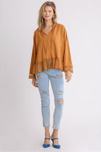 Load image into Gallery viewer, Umgee Clay Top with Tassel Tie and Lace Detail FINAL SALE Shirts & Tops Umgee