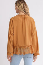 Load image into Gallery viewer, Umgee Clay Top with Tassel Tie and Lace Detail FINAL SALE Shirts & Tops Umgee
