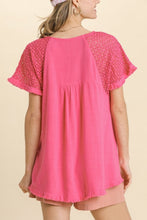 Load image into Gallery viewer, Umgee Hot Pink Top with Crochet Sleeves FINAL SALE Top Umgee