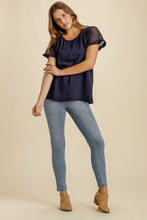 Load image into Gallery viewer, Umgee Navy Top with Crochet Sleeves FINAL SALE Top Umgee