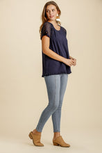 Load image into Gallery viewer, Umgee Navy Top with Crochet Sleeves FINAL SALE Top Umgee