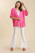 Load image into Gallery viewer, Umgee Hot Pink Linen Blend Cardigan with Crochet Details FINAL SALE Shirts & Tops Umgee